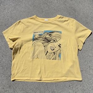 Re/Done Yellow Crop Tee with Pop Art Beach Graphic
